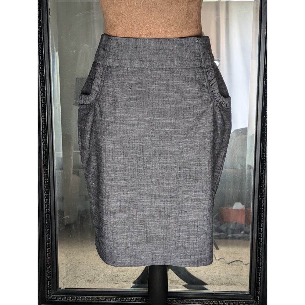 Gray Linen Look Slub Weave Pencil Skirt with Pockets Women’s Size 7 Office siren